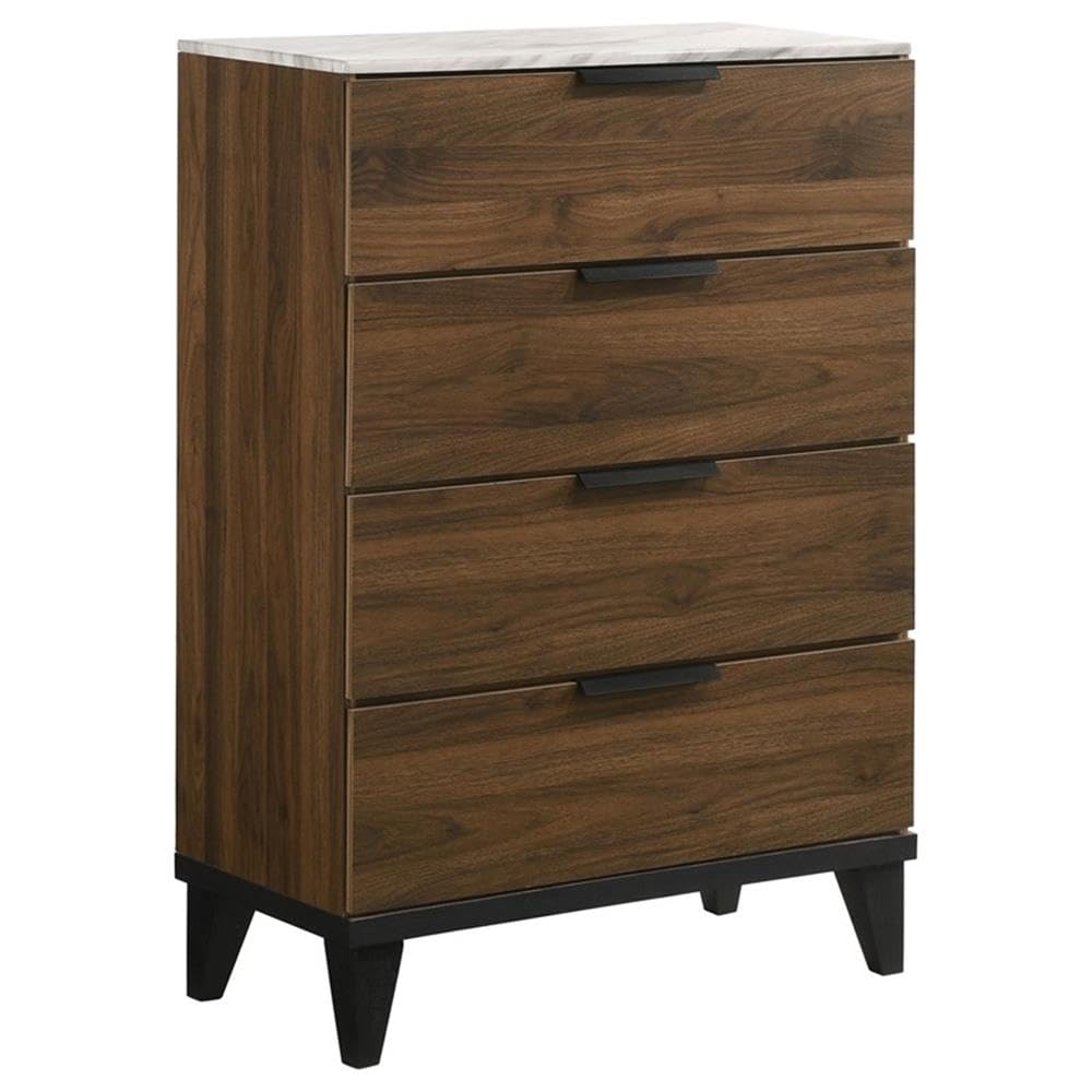 Coaster Home Furnishings Mays 4-Drawer Chest Walnut Brown with Faux Marble Top