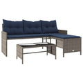 vidaXL 3-Seater L-Shaped Patio Sofa Set with Table - Gray Poly Rattan, Navy Cushions, Powder-Coated Steel Frame & Glass Top-Like New Condition
