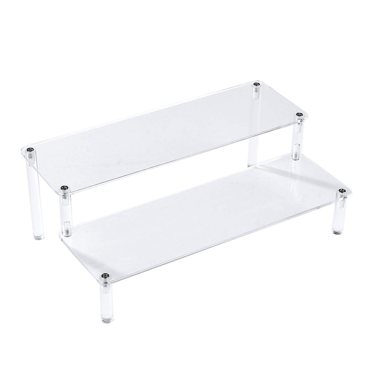 BYCY Acrylic Clear 2-Tier Riser Display Shelf for Figures, Desserts Holder, Collections Organizer and Cosmetic Items Shelf (12''