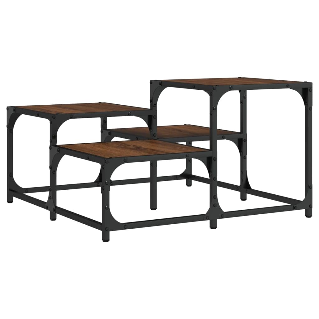 vidaXL Brown Oak Engineered Wood Coffee Table - Metal Frame Accent Center with Multi-Level Display, Adjustable Feet for Living Room/Office