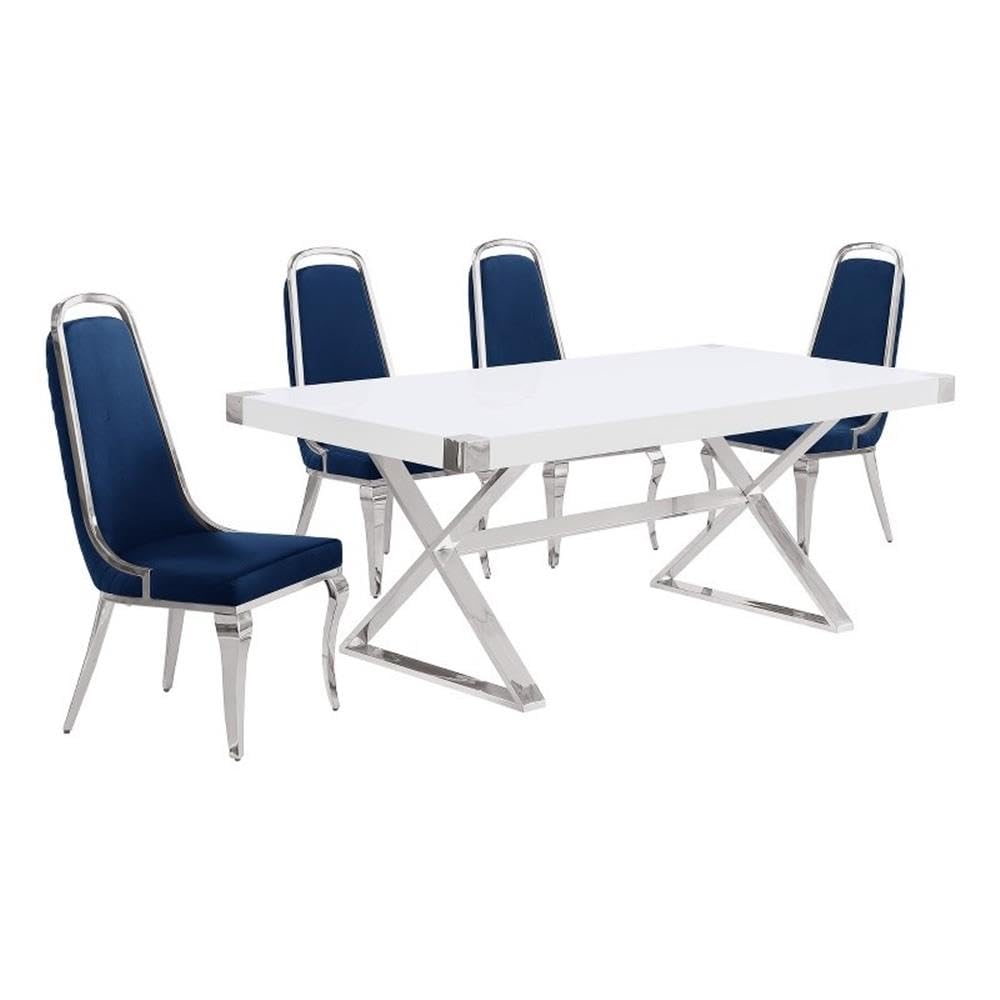 Best Quality Furniture D440/1-Sc310-7 Dining Set, 5 Piece, Navy Blue/Silver