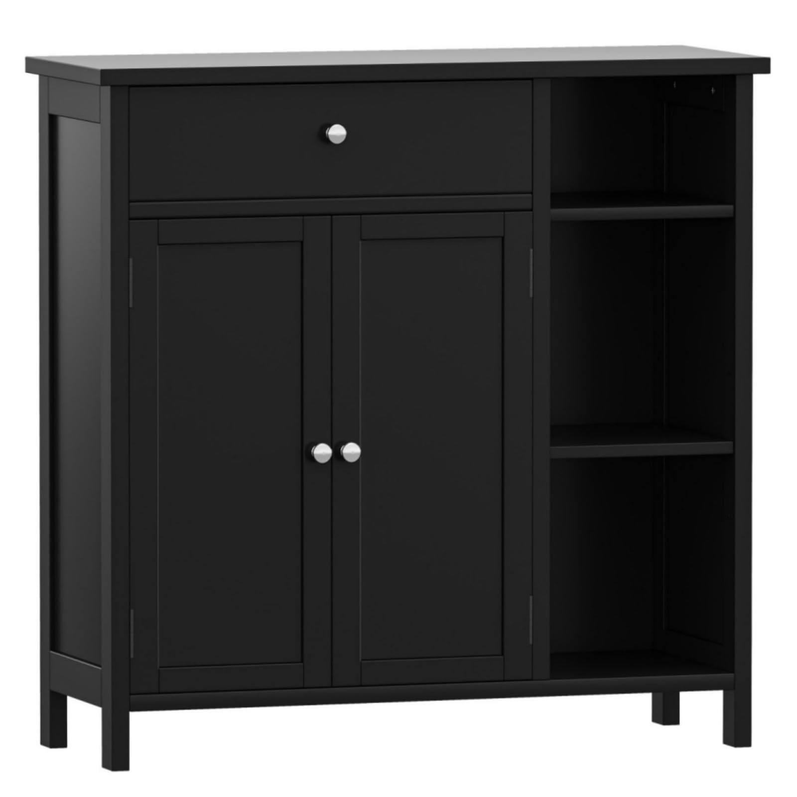 Irontar Bathroom Cabinet With Doors, Bathroom Floor Cabinet With Drawer & Adjustable Shelf, Kitchen Cupboard, Storage Cabinet For Living Room, Entryway, Black Cwg001H