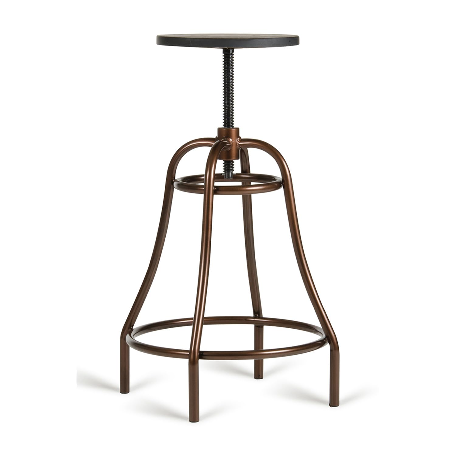 Limari Home Hampstead Collection Modern Wide Bronze Metal Base Adjustable Backless Barstool with Black Seat
