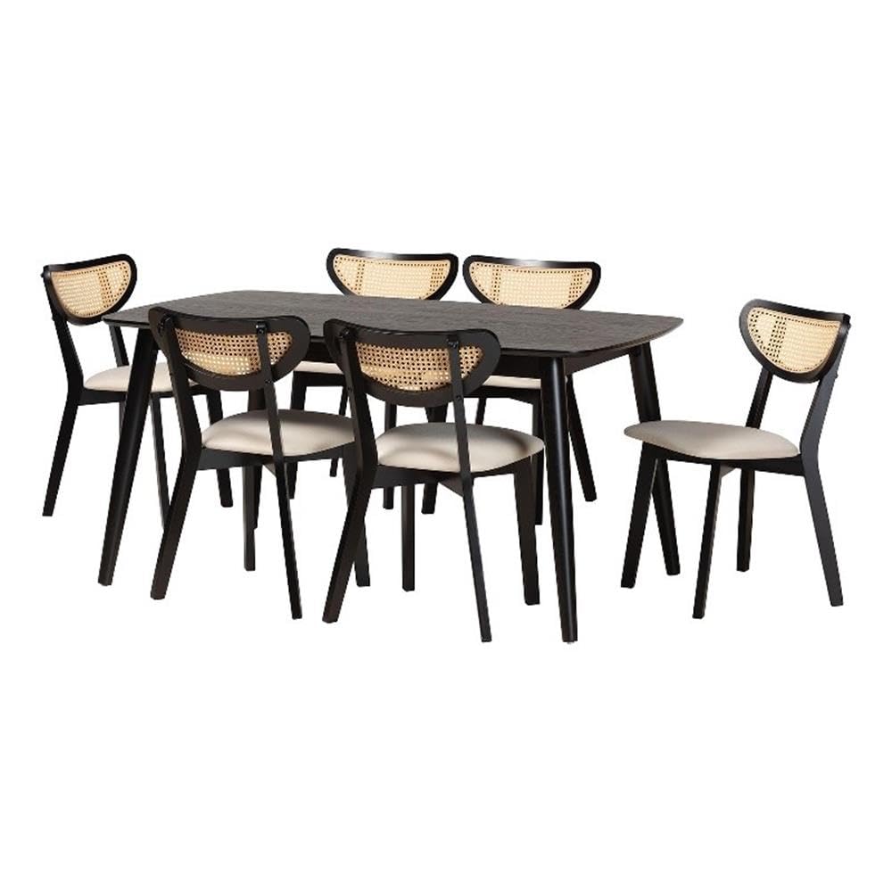 Baxton Studio Dannell 59.1-Inch W Dining Set, Cream/Black/Light Brown, 7-Piece (2361329813284Ht)