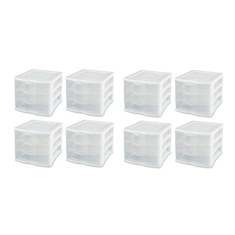Sterilite ClearView Compact Stacking 3 Drawer Storage Organizer System for Crafting Supplies, Home Office, or Dorm Room, White (