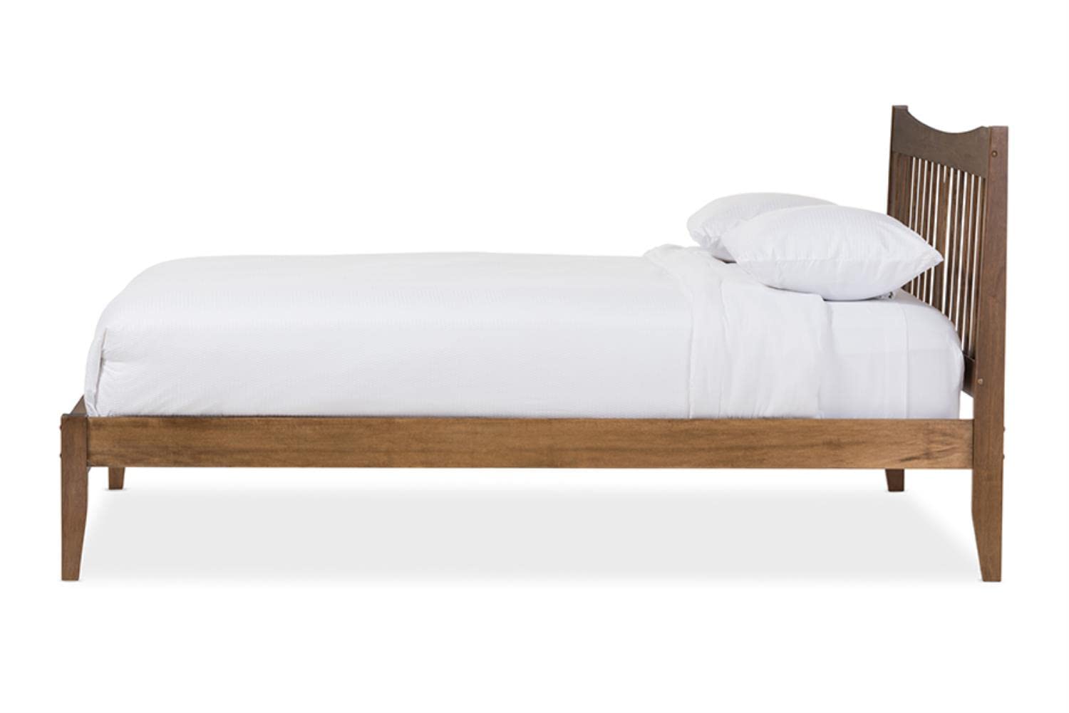 Baxton Studio Edeline Mid-Century Modern Solid Walnut Wood Curvaceous Slatted Queen Size Platform Bed