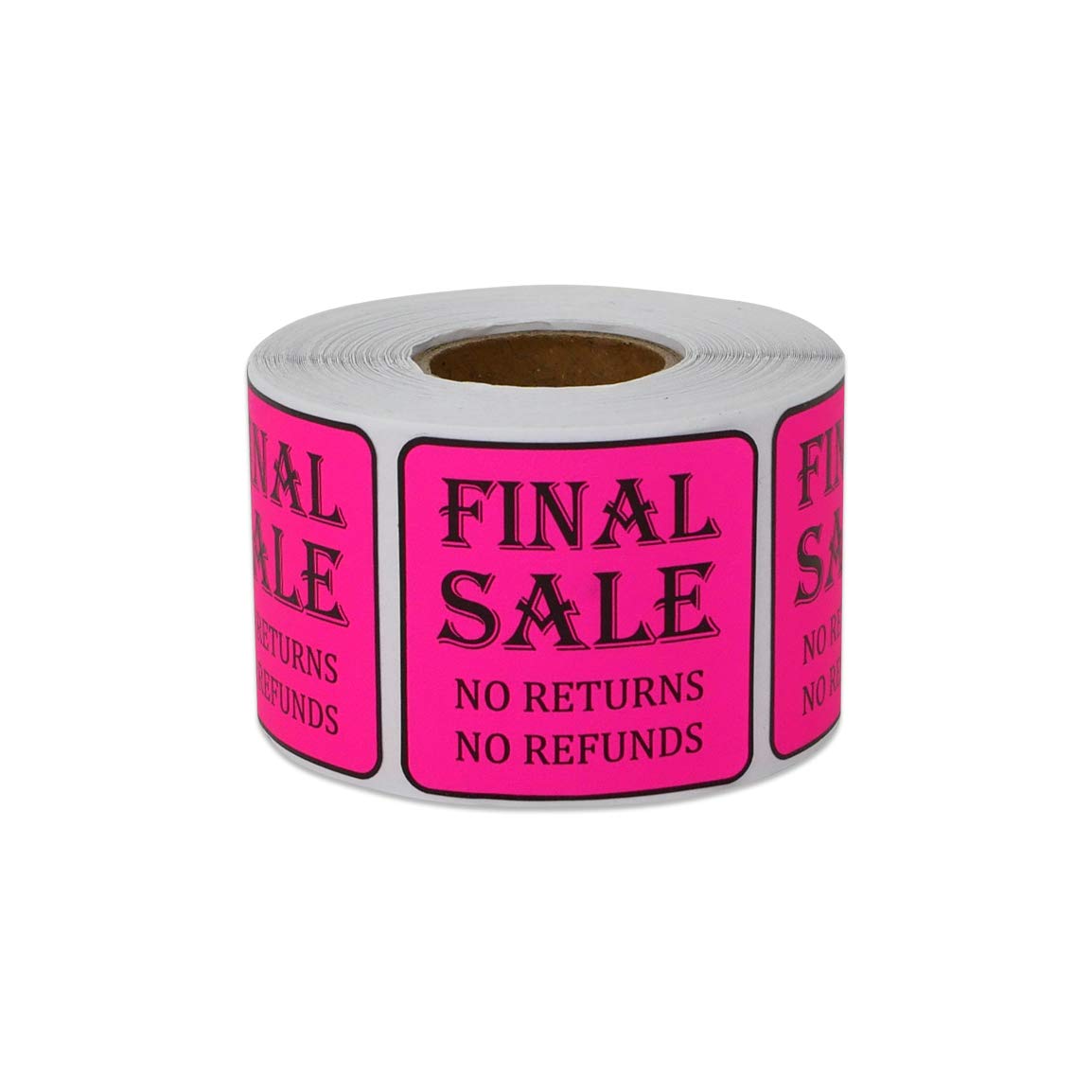 Final Sale Stickers - No Returns No Refunds - 1.5 X 1.5 Inch Square In Neon Pink For Retail Grocery Clearance Final Sales Garage