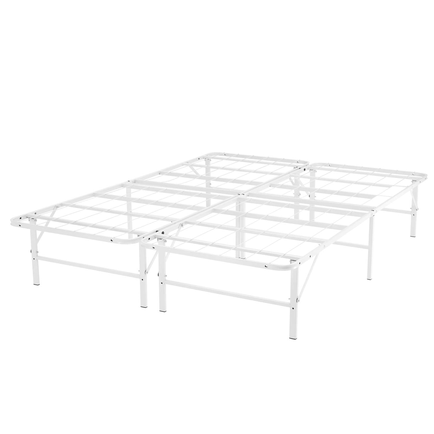 Naomi Home Idealbase 14' Metal Bed Frame Queen Size Heavy Duty Foldable Bed Frame Folding Bed Frame With Steel Metal Slats Mattress Foundation Box Spring 600Lbs Capacity Queen Bed Frame Size, White