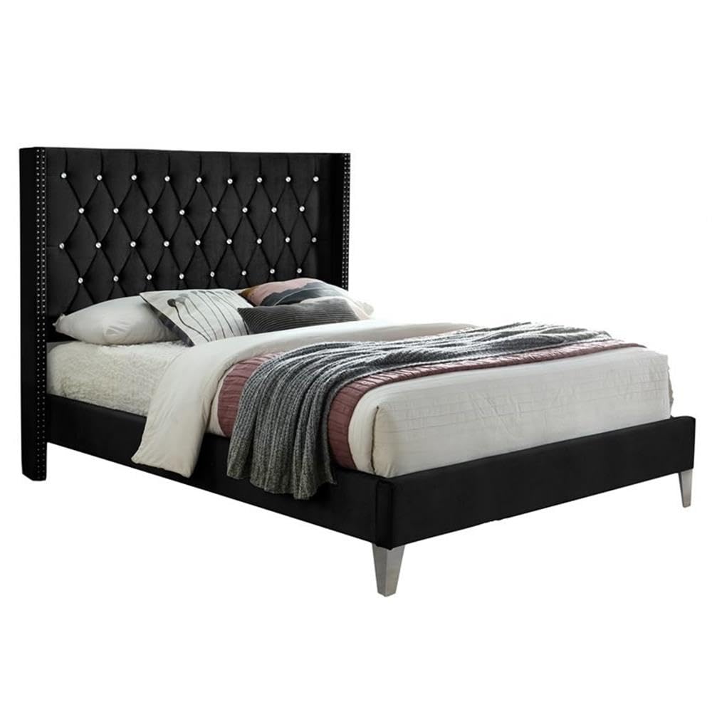 Better Home Products Alexa Velvet Upholstered Full Platform Bed in Black