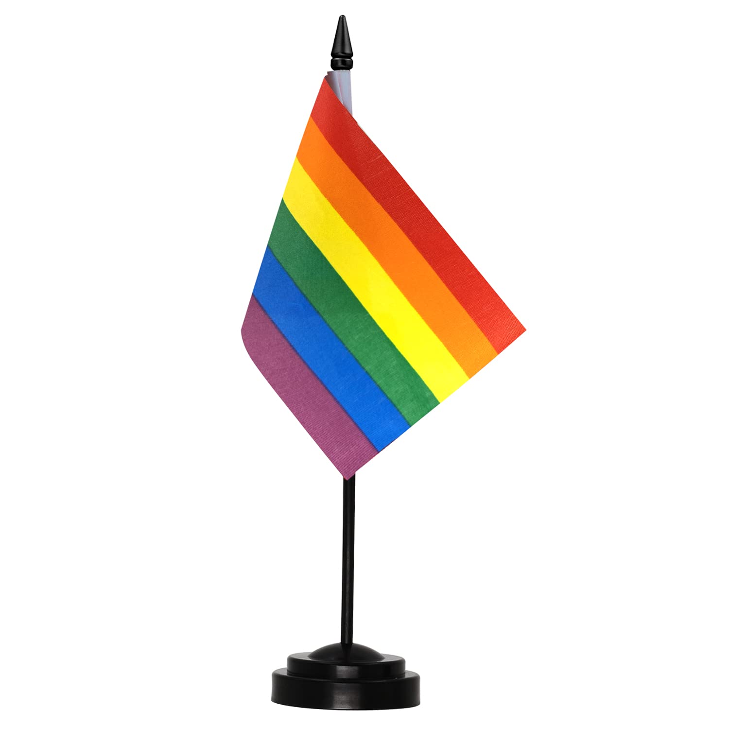 Anley Rainbow Deluxe Desk Flag Set - 6 X 4 Inch Miniature Lgbtq Desktop Flag With 12' Solid Pole - Vivid Color And Fade Resista