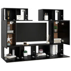 vidaXL TV Cabinet Set 6 Piece Home Living Room Furniture TV Stand HiFi Stereo Cabinet Media Unit Entertainment Center Black Engineered Wood