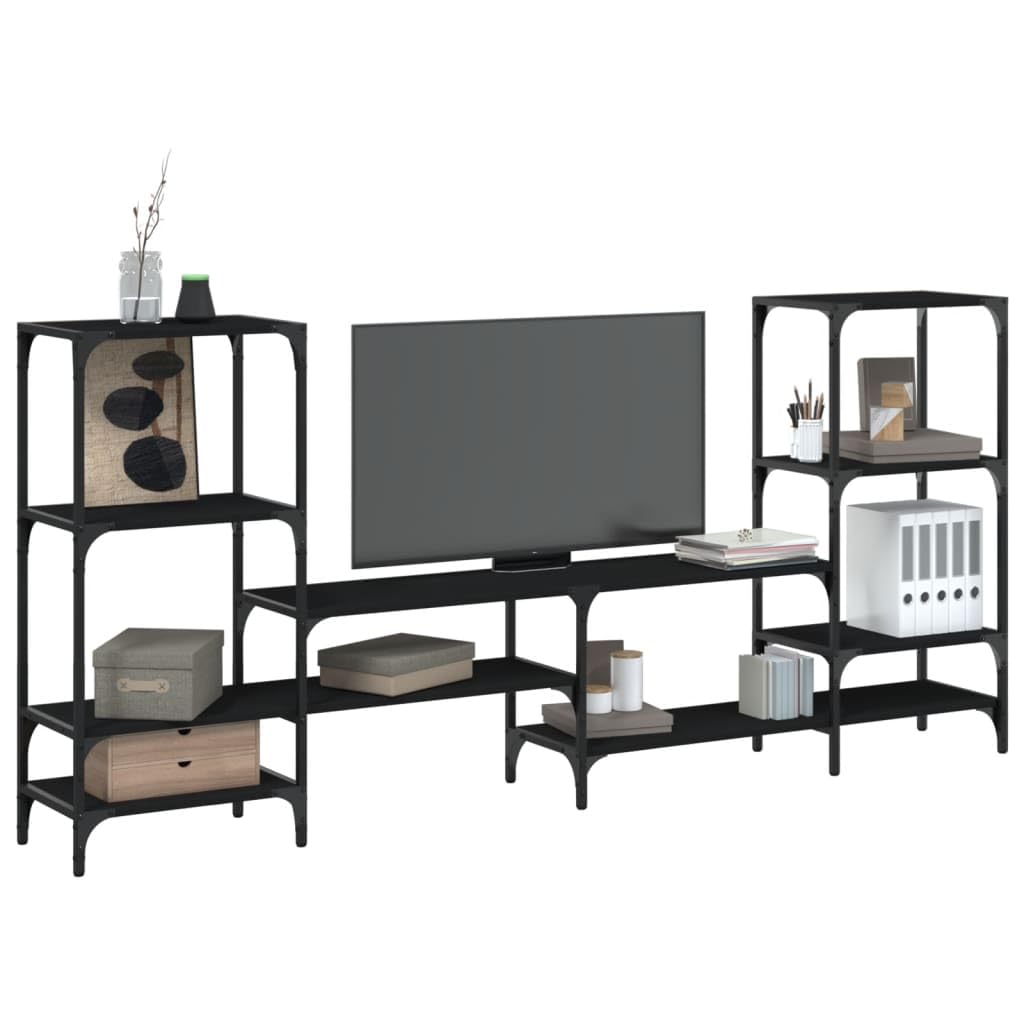 vidaXL Black TV Stand Unit/Media Console - Engineered Wood with Steel Accents - 81.3&quot;x11.2&quot;x37.4&quot; - Modern Storage for Living Room