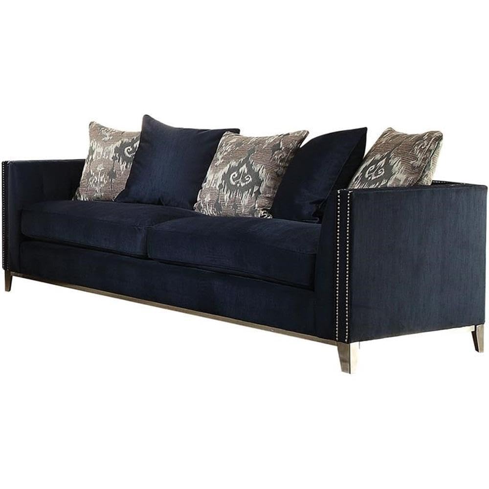 Acme Phaedra Sofa With 5 Pillows In Blue Fabric