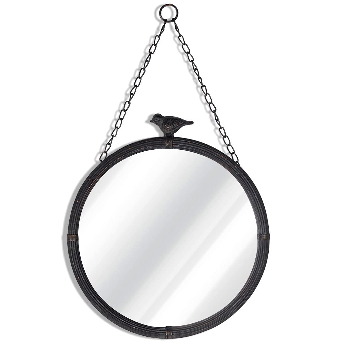 NIKKY HOME 11.2 Decorative Small Hanging Mirrors Vintage Rustic Round Metal Framed Wall Mounted Mirror Decor with Bird for Bathr