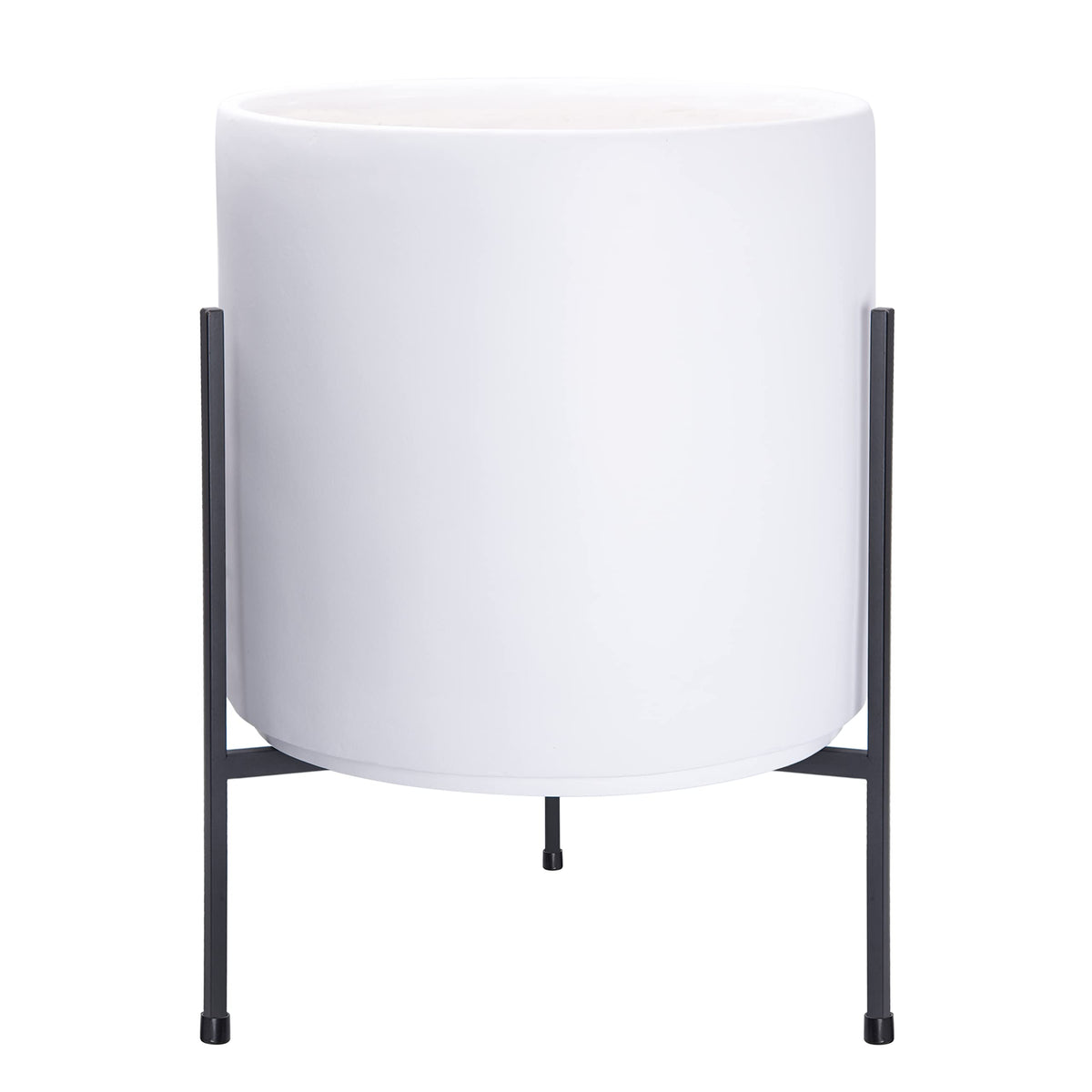 D'Vine Dev Modern White Plants Pot Cylinder Planter With Heavy Duty Stand, X-Large 14 Inch Pot, 21 Inch With Stand Height, 96-T-