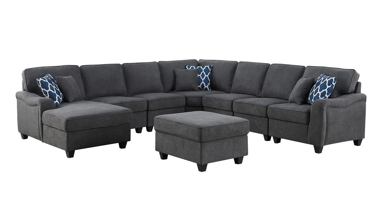 Lilola Home Leo 8Pc Modular L-Shape Sectional Sofa Chaise and Ottoman - Thumbnail 3