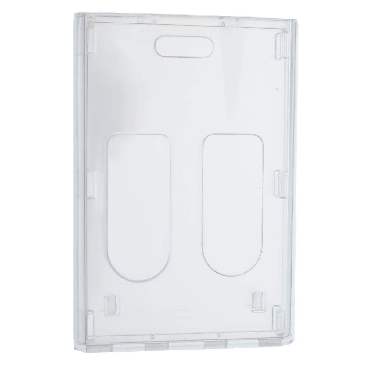 Heavy Duty Crystal Clear 2 Card Badge Holder (Holds Two Cards) - Vertical Dual Sided Card Cases - Polycarbonate Rigid/Hard Plast