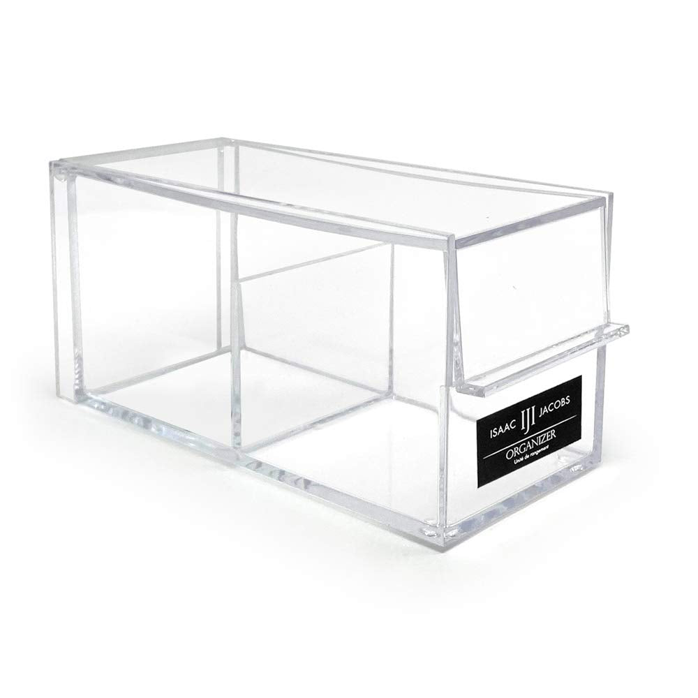 Isaac Jacobs 2-Compartment Rectangular Clear Acrylic Organizer with Lid (6.75'' L x 3'' W x 3.25'' H), Tea Bag Holder, Multi-Sec