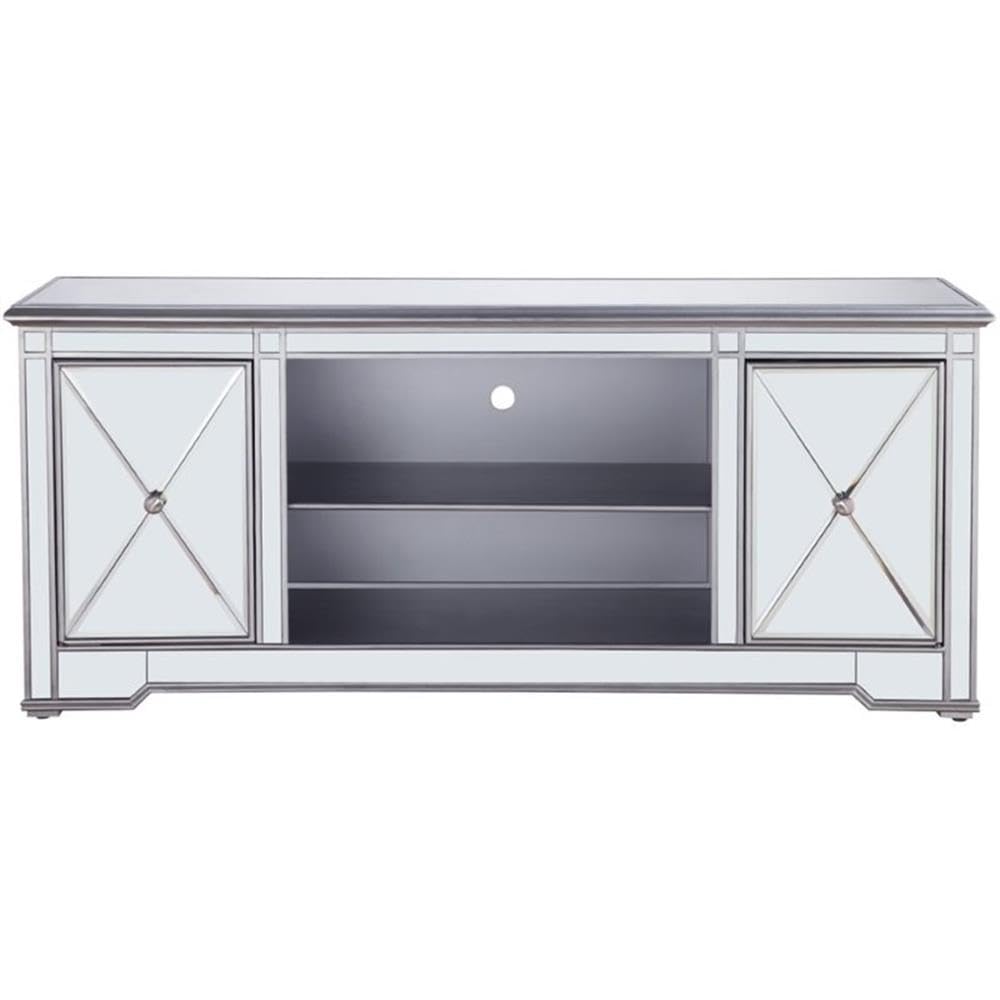 Elegant Decor Modern 60&quot; Mirrored TV Stand in Distressed Antique Silver