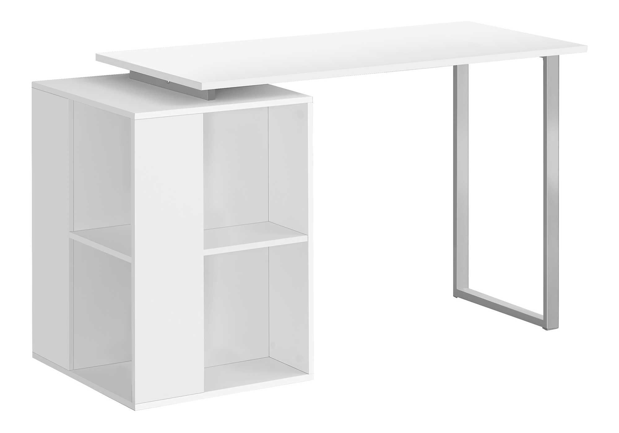 Monarch Specialties 7600 Computer Desk, Home Office, Left, Right Set-up, Storage Shelves, Work, Laptop, Metal, Laminate, White, Grey, Contemporary Desk-55 Facing, 55' L x 20' W x 30' H