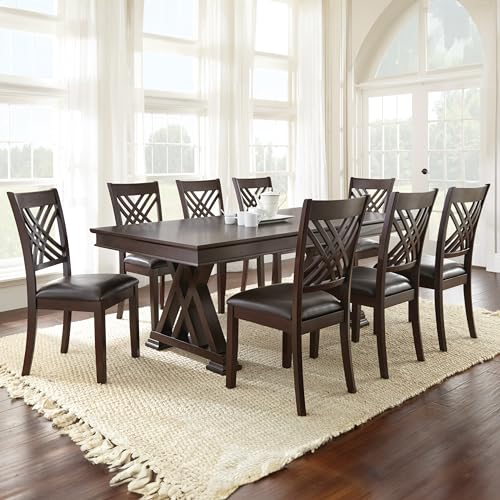 Steve Silver Company 60-78" Adrian Dining Table, 18" Extension Leaf, Dual-Interlocking 'X' Base, Espresso Cherry, Hardwood Solids, Dining Room, Kitchen, 42" D x 60" W x 30" H, Brown