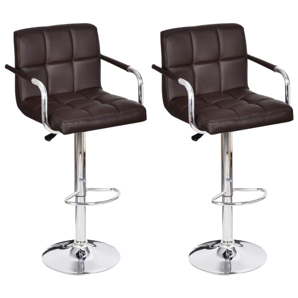 vidaXL Adjustable Height Bar Stools - Set of 2 in Brown Faux Leather with Footrest, Ergonomic Backrest and Armrest for Counter and Bar Seating
