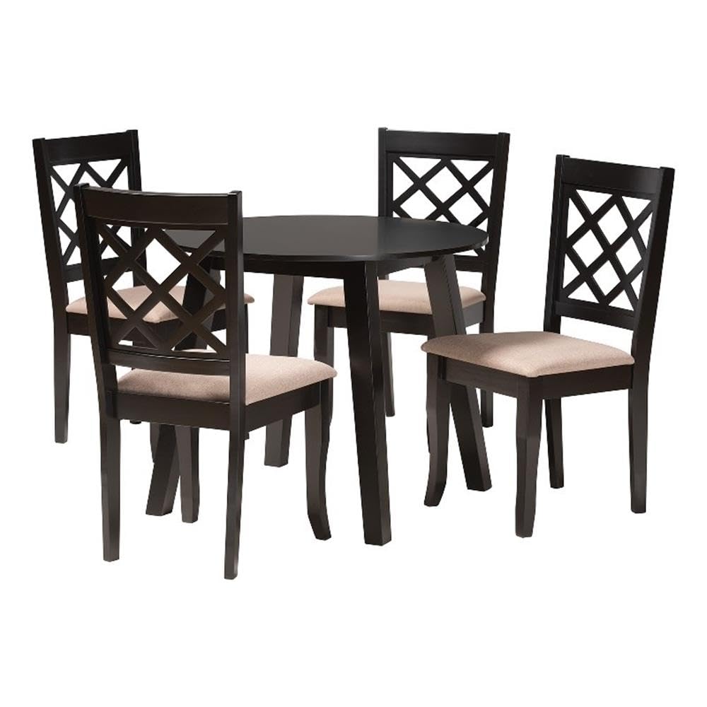 Baxton Studio Lexi Modern Beige Fabric and Dark Brown Finished Wood 5-Piece Dining Set