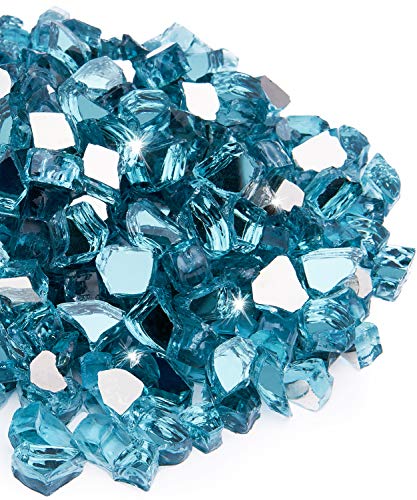 Nupick 20 Pound Fire Glass, 1/2 Inch Reflective Fire Glass, Fit With Fire Pit Glass And Fireplace Glass, Pacific Blue