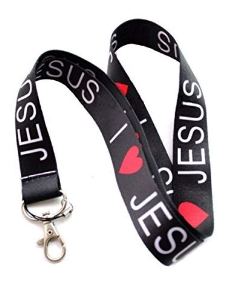 I Love Jesus Black Keychain Holder Lanyard