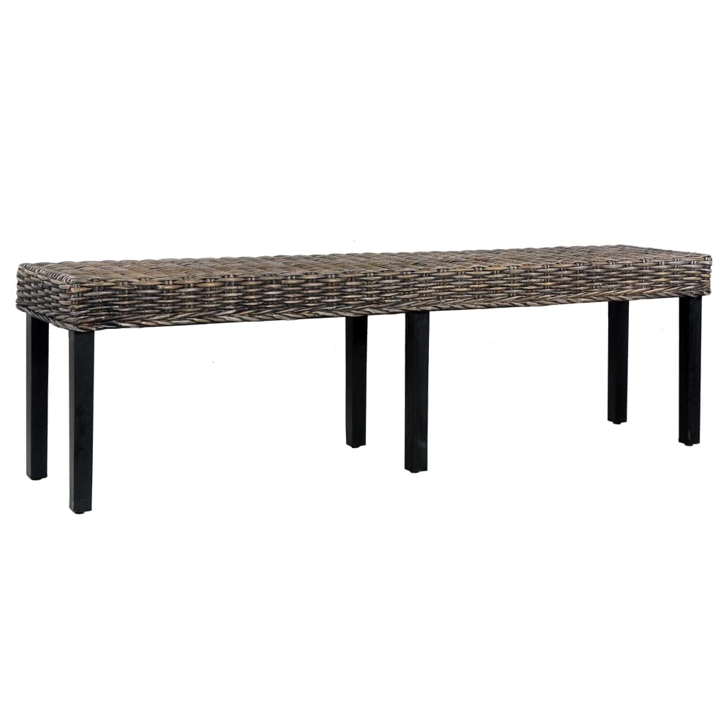 vidaXL Kubu Rattan Bench with Solid Mango Wood Legs - Stylish and Comfortable 63&quot; Black Rattan Bench for Home Decor