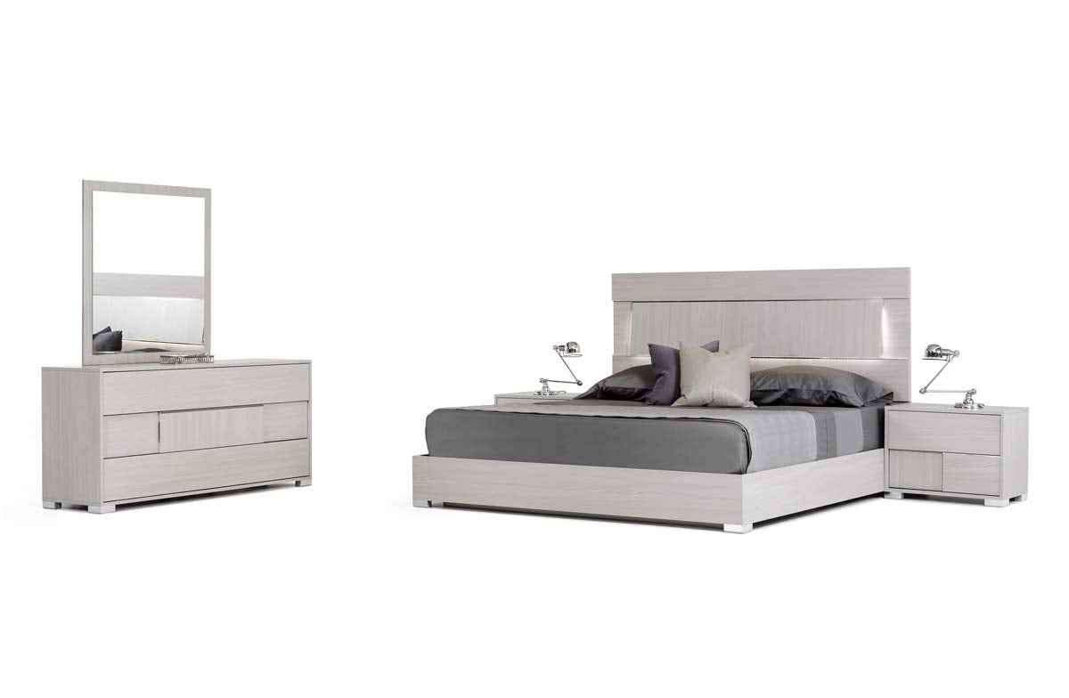 HomeRoots Veneer, MDF, Glass, Metal Modern Grey Queen Bedroom Set