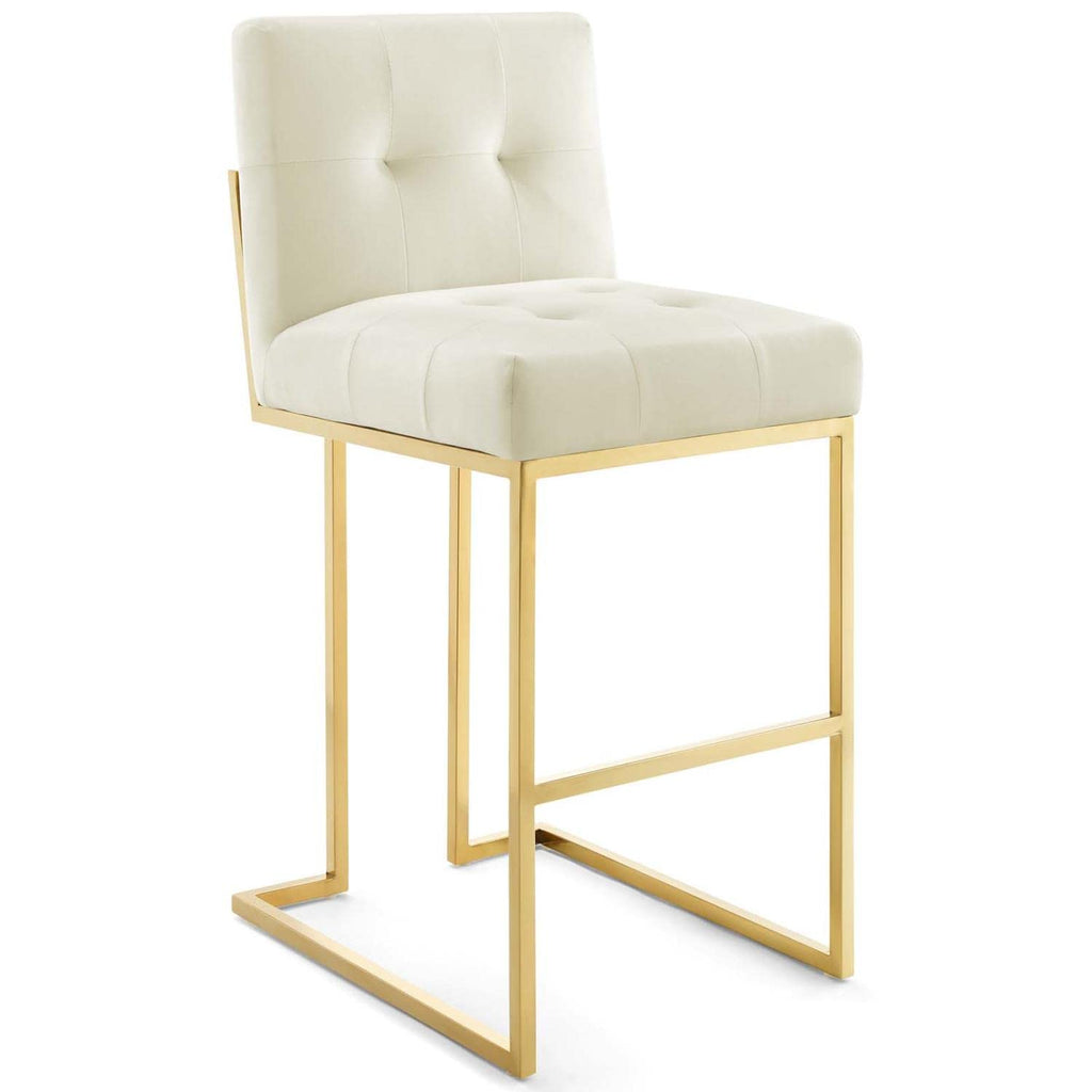 Modway Privy Gold Stainless Steel Performance Velvet Bar Stool Set Of 2 In Gold Ivory