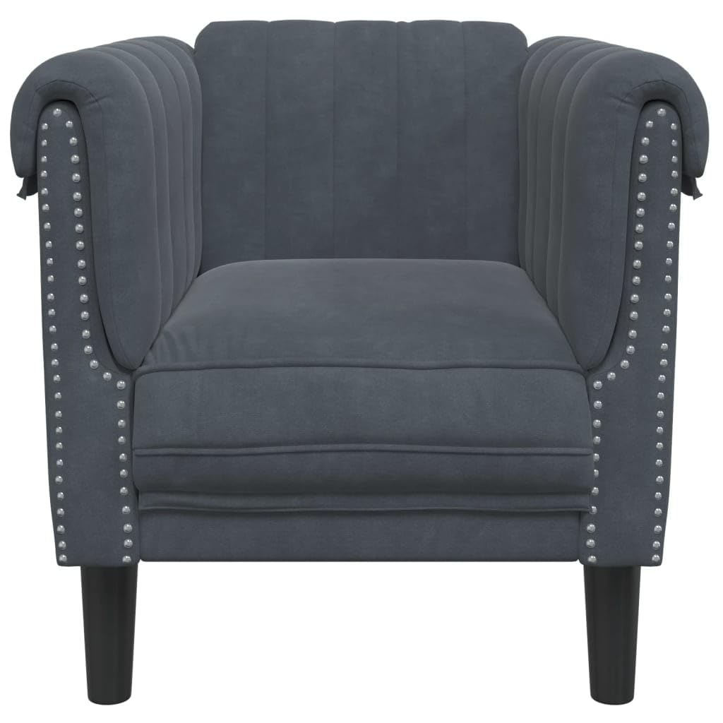 vidaXL - Dark Gray Velvet Upholstered Armchair - 1-Seater Sofa Chair - Modern Accent Chair for Living Room/Bedroom