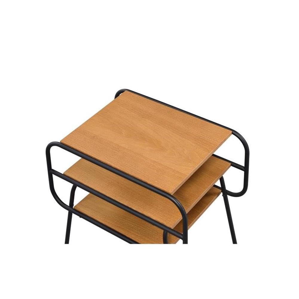 Acme Kaseko Square Wooden Side Table with 2 Shelves in Oak and Black