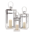 TRIROCKS Stainless Steel Lantern Set of 3, 19 Tall Metal Hanging Lanterns with Clear Glass Panels, Indoor & Outdoor Home Decor f