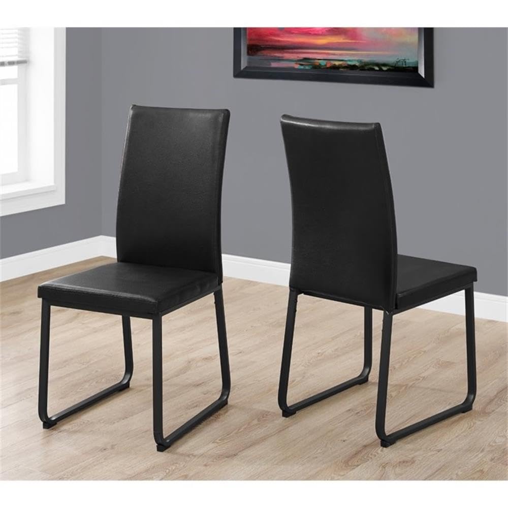 Monarch Specialties 38&quot; H Contemporary 2 Pieces Kitchen Dining Chair - Black Leather-Look