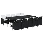 vidaXL Patio Dining Set 11 Piece with Cushions Garden Outdoor Terrace Balcony Table and Chair Seat Seating Furniture Poly Rattan Black
