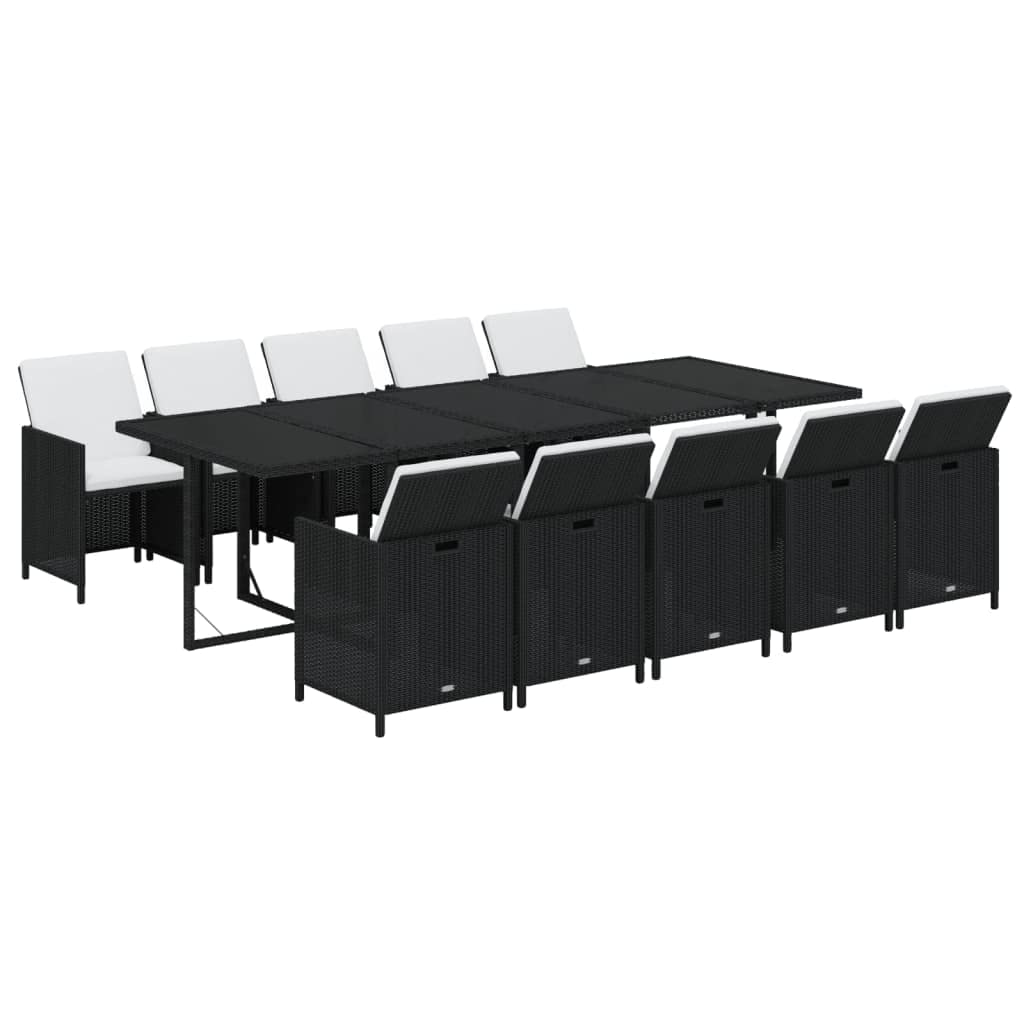 vidaXL Patio Dining Set 11 Piece with Cushions Garden Outdoor Terrace Balcony Table and Chair Seat Seating Furniture Poly Rattan Black