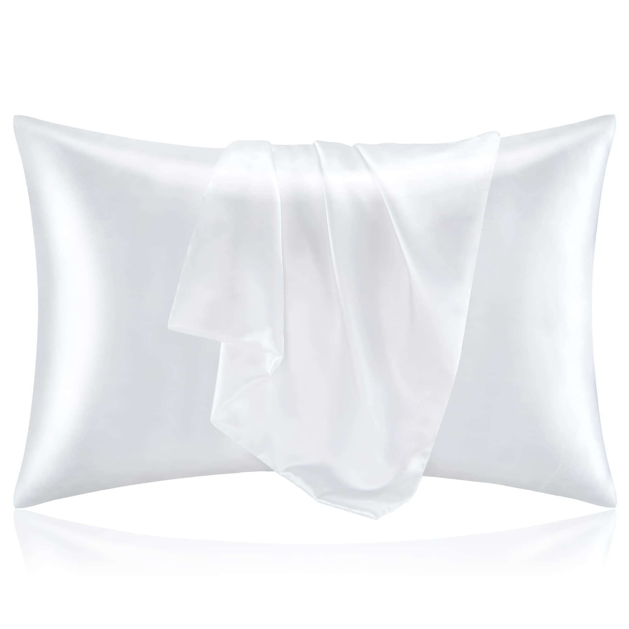 Bedelite Satin Silk Pillow Cases Queen Size Set Of 2, White Pillow Cases For Curly Hair And Aesthetic, Super Soft Silky Pillow C