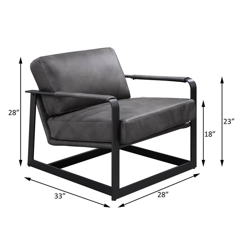 Acme Locnos Top Grain Leather Upholstered Accent Chair in Gray and Black