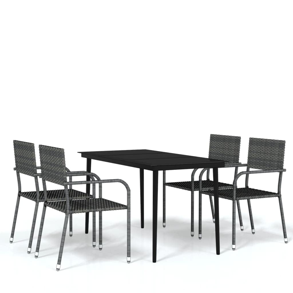 vidaXL 5-Piece Patio Dining Set in Gray - Water-Resistant PE Rattan Chairs and Sturdy Steel Table with Glass Top - Perfect for Outdoors