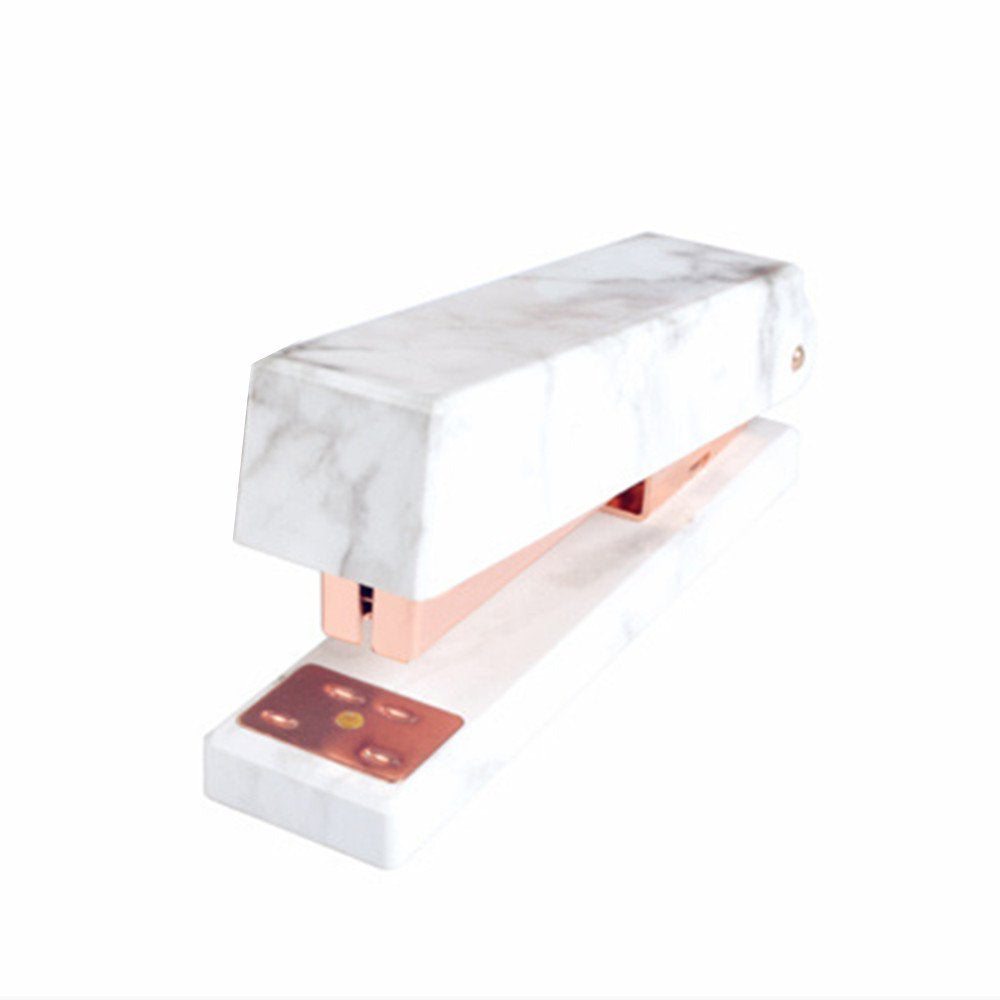Mei Yi Tian White Marble Print Stapler Heavy Duty Desktop Staplers Manual Rose Gold Office School Supplies With Non-Slip Base
