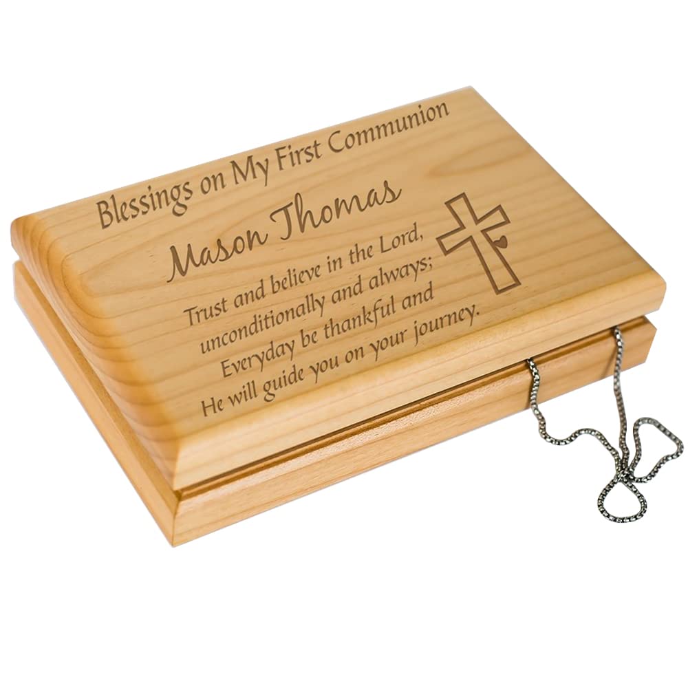 Engraved First Communion Valet Box, Personalized First Holy Communion Gifts for Boys & Girls, Wooden Box for Rosary Beads