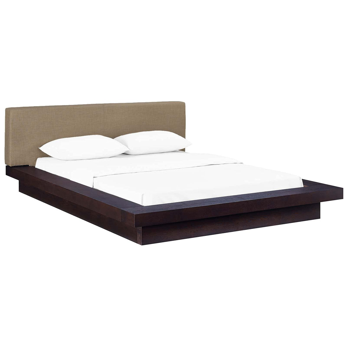 Modway Freja Upholstered Queen Platform Bed With Wood Slat Support In Cappuccino Latte