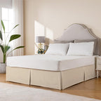 Miye Pleated Waffle Weave Bed Skirt, Tailored Dust Ruffle 12 Inch Drop Easy Fit, Machine Washable (Cream, King - 12'' Drop)