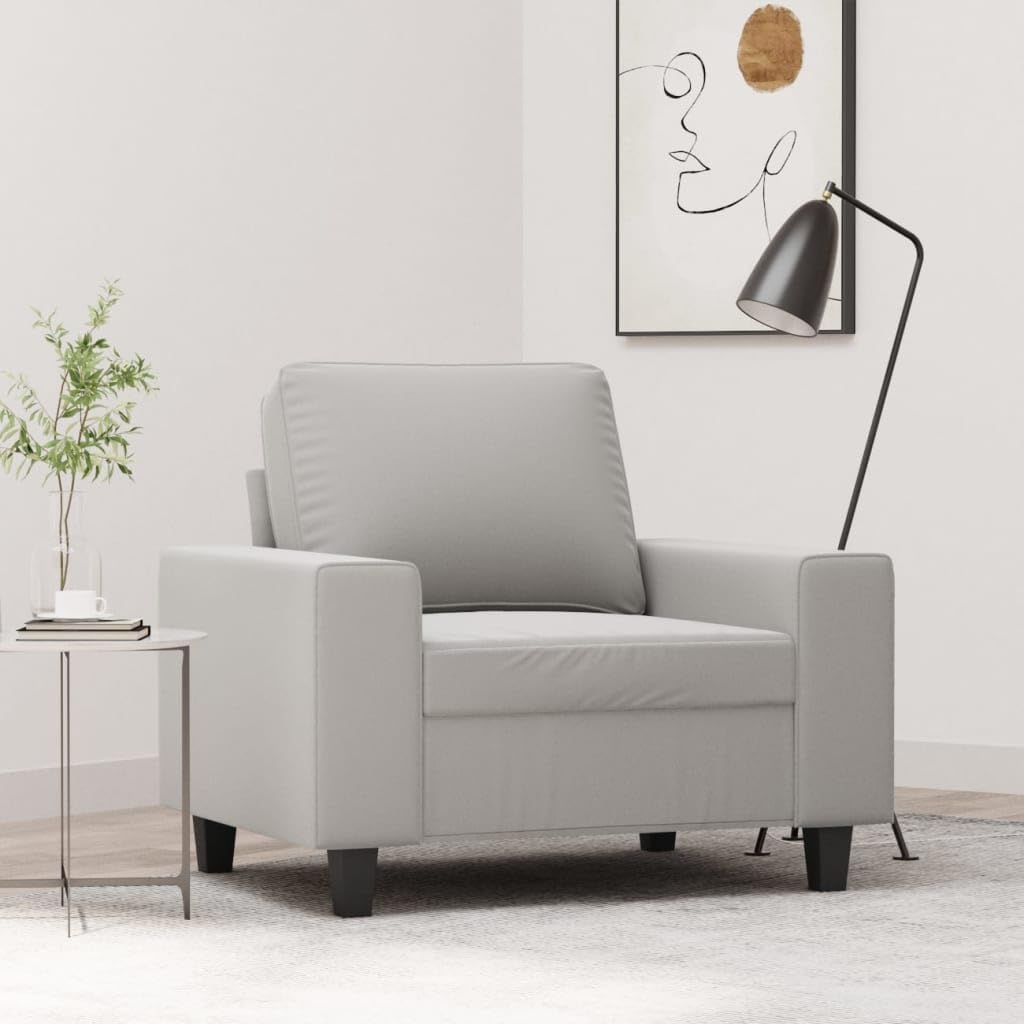 vidaXL Sofa Chair with Microfiber Upholstery in Light Gray - Comfortable Seating with Thick Padding, Sturdy Frame, Easy Assembly, Modern Look for Any Room.