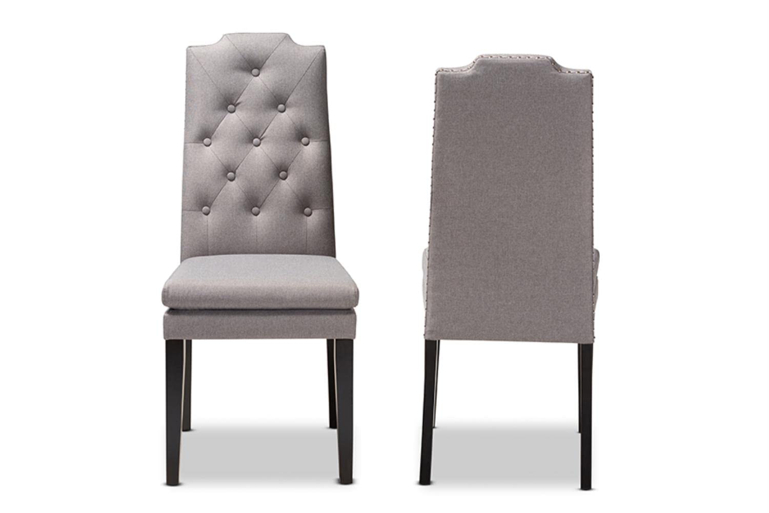 Baxton Studio Dylin Modern and Contemporary Gray Fabric Upholstered Button Tufted Wood Dining Chair Set
