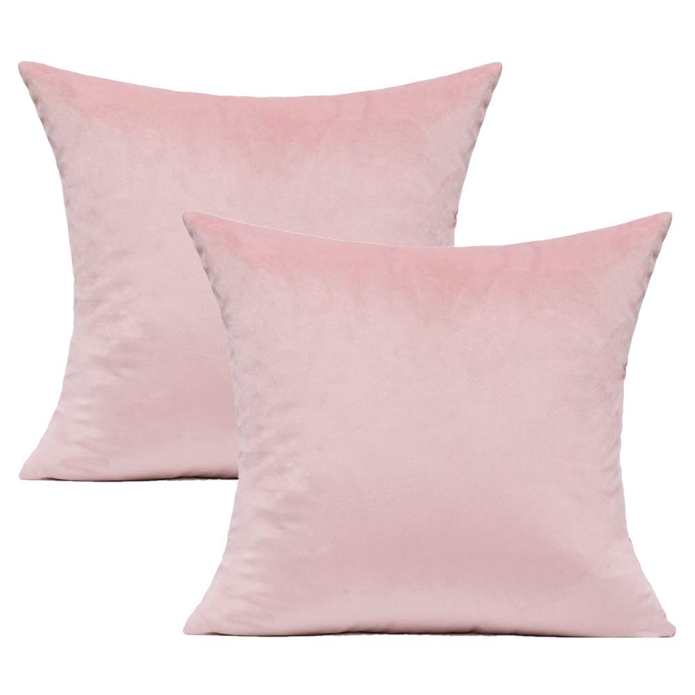 Valentine Pink Square Velvet Throw Pillow Covers 16X16 Inch Set Of 2 Decorative Soft Solid Cozy Cushion Cases Home Decor For Cou