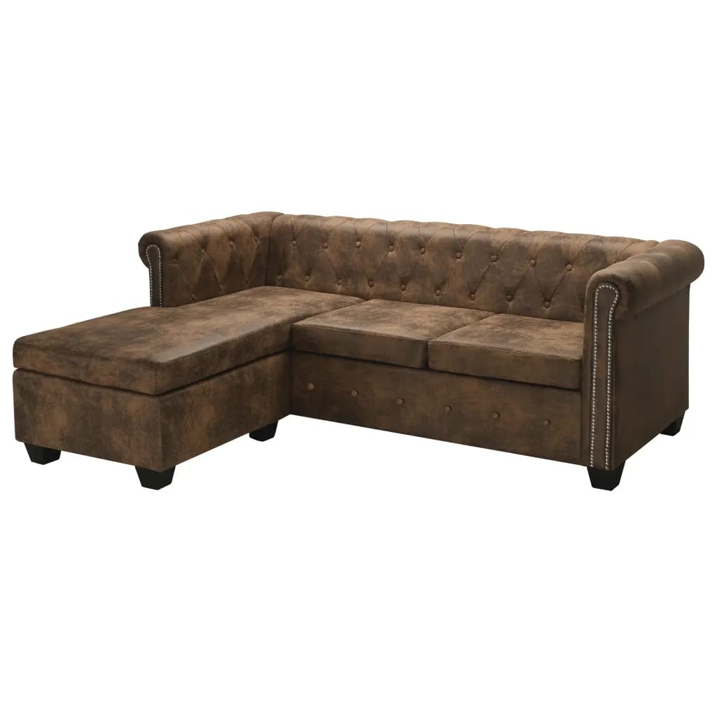 vidaXL L-Shaped Chesterfield Sofa Artificial Leather Brown