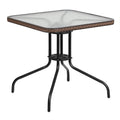 Flash Furniture Barker 28'' Square Tempered Glass Metal Table With Dark Brown Rattan Edging